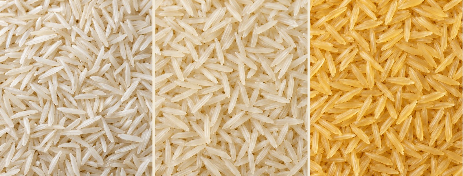 Steam, White Sella and Golden Sella Basmati side by side