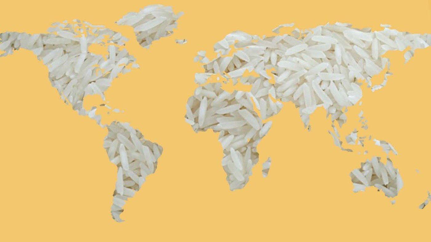 A world map rendered in Basmati grains