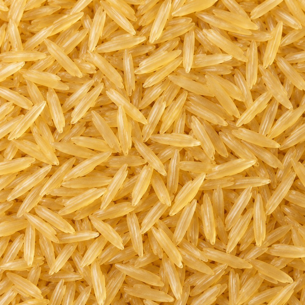 1121 Golden Sella Basmati — amber golden sella (parboiled) long-grain rice